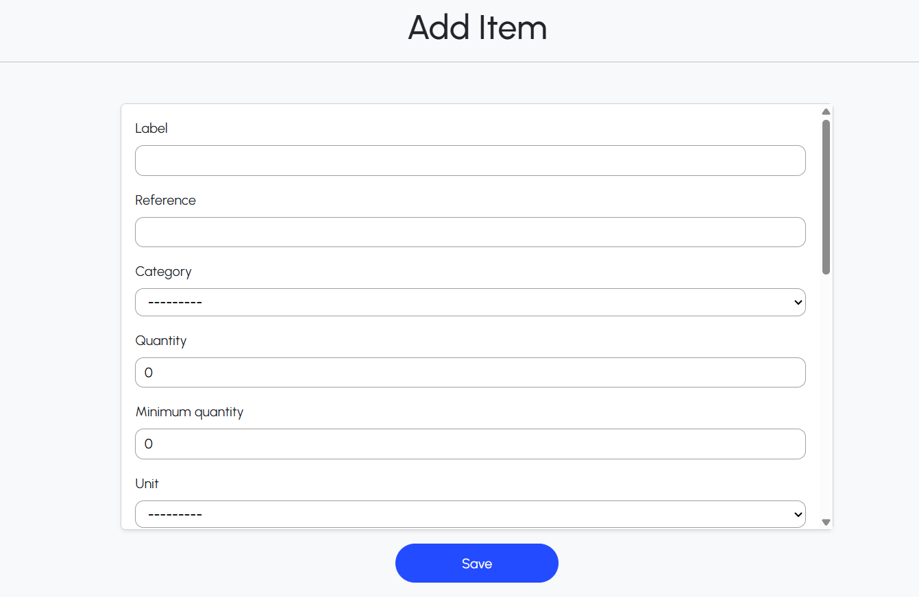 Add Item Interface