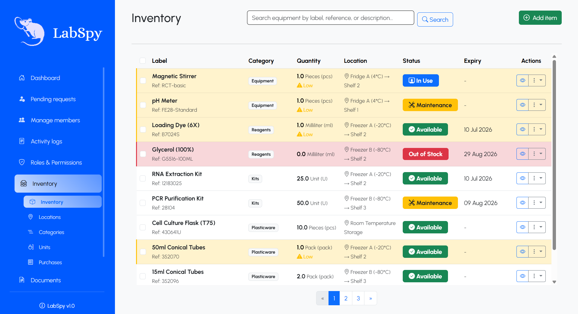 Inventory List Interface